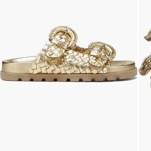 Sam Edelman Womens Tiffanie Woven Two Strap Gold Slide On Sandals, Size US 9